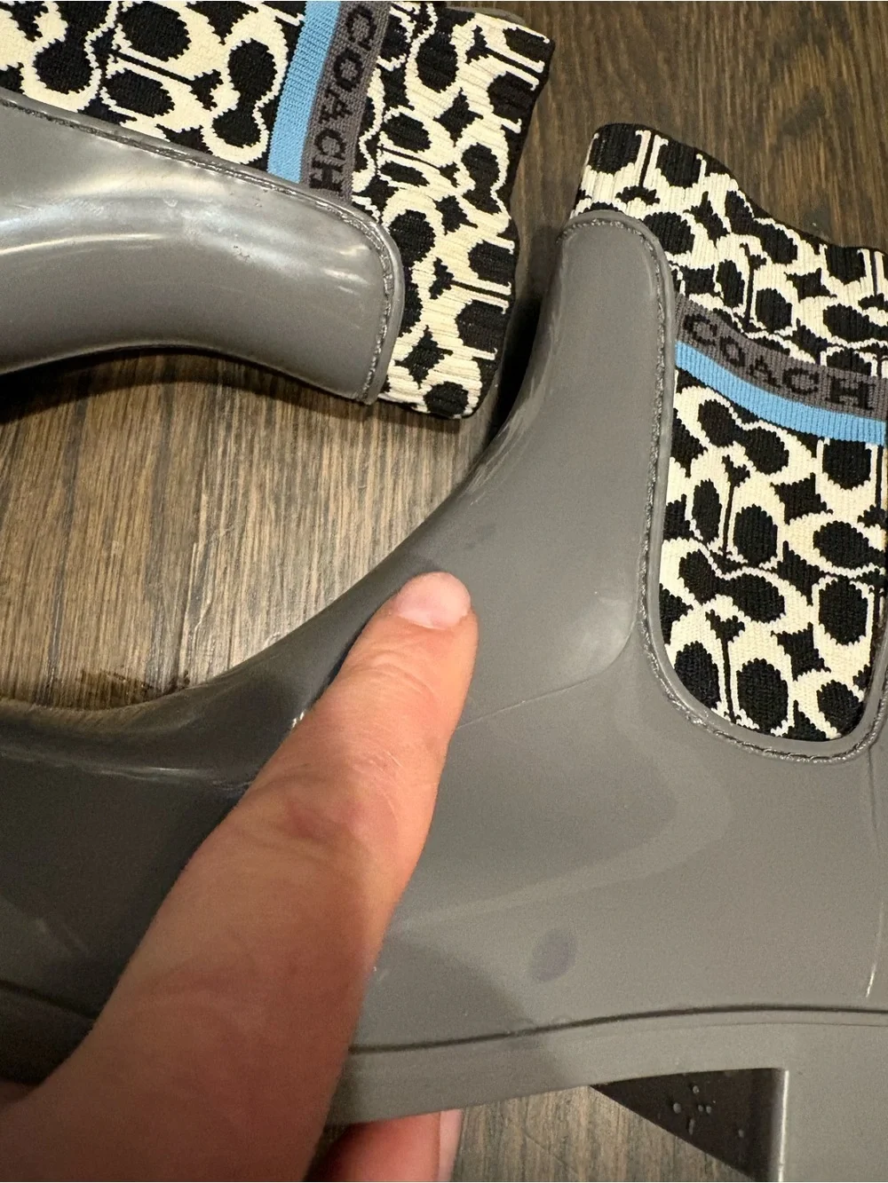 Coach Gray rubber Rivington logo Rain Boot with Signature Elastic Panel AS IS 5
